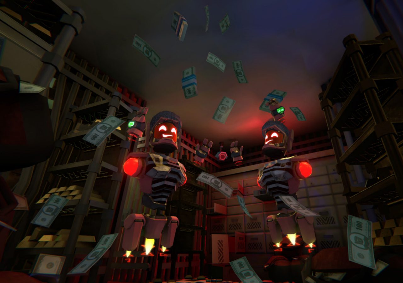 Robot karakters in een kluis vol geld